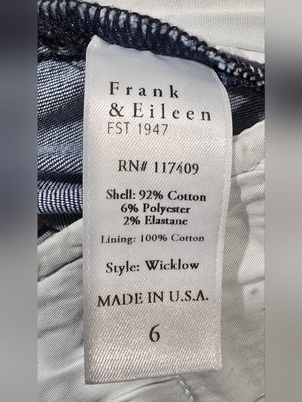Frank & Eileen Wicklow Italian Denim Crop Jean Size 6 - Picture 7 of 7